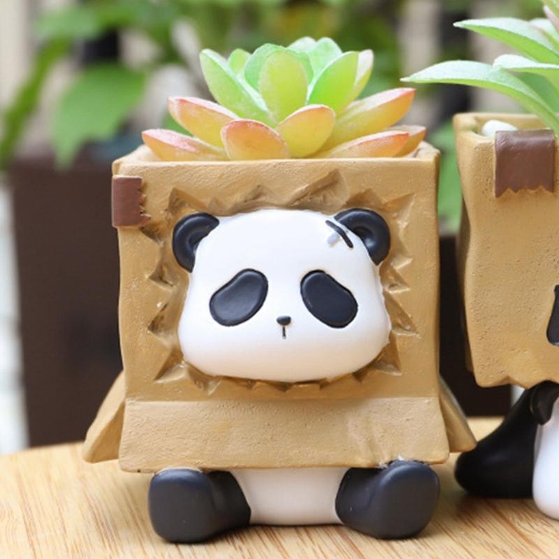 Sitting Panda Shaped Planter Vase Moulds Cements Mould Silicone Material for Hand-Making Succulent Plant Flowerpot Vase