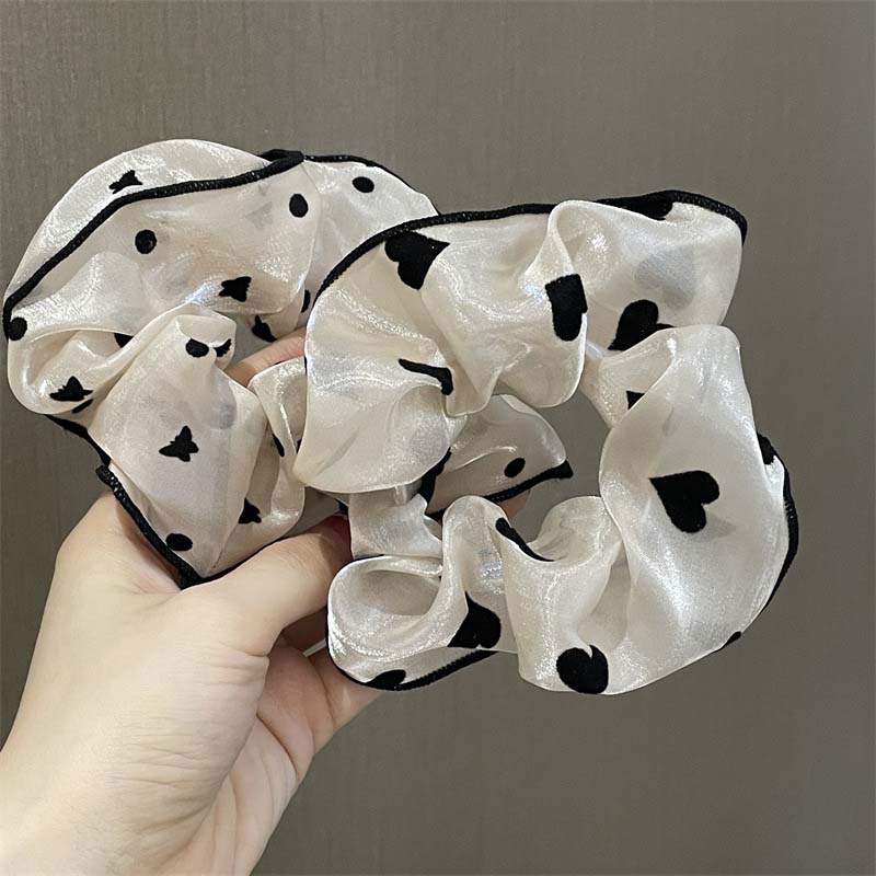 Elegant Dot Flower Love Chiffon Large Champagne Hair Band for Women Hair Tie Scrunchie Hair Headband Fashion Hair Accessories