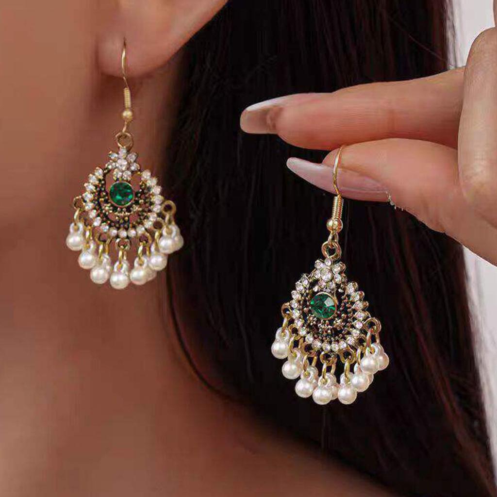 Minority Style Pearl Tassel Ear Hook Bohemian Diamond Flower Earrings Women's Light Luxury Temperament Earrings