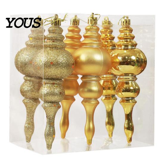 Decorative Hanging Ornaments for Home 6 Pcs Finial Drop Christmas Ornament, Glitter Shatterproof Plastic Tree Decorations Decoration Holiday Decor DIY
