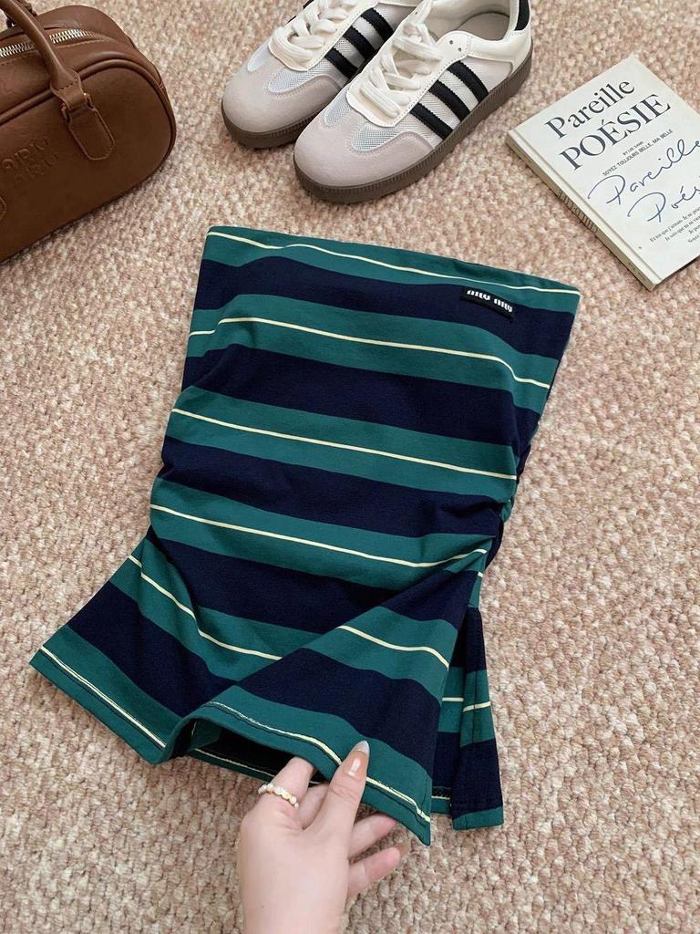 Dámský korejský retro pruhovaný top bez ramínek slim fit - Letní styl horké holky