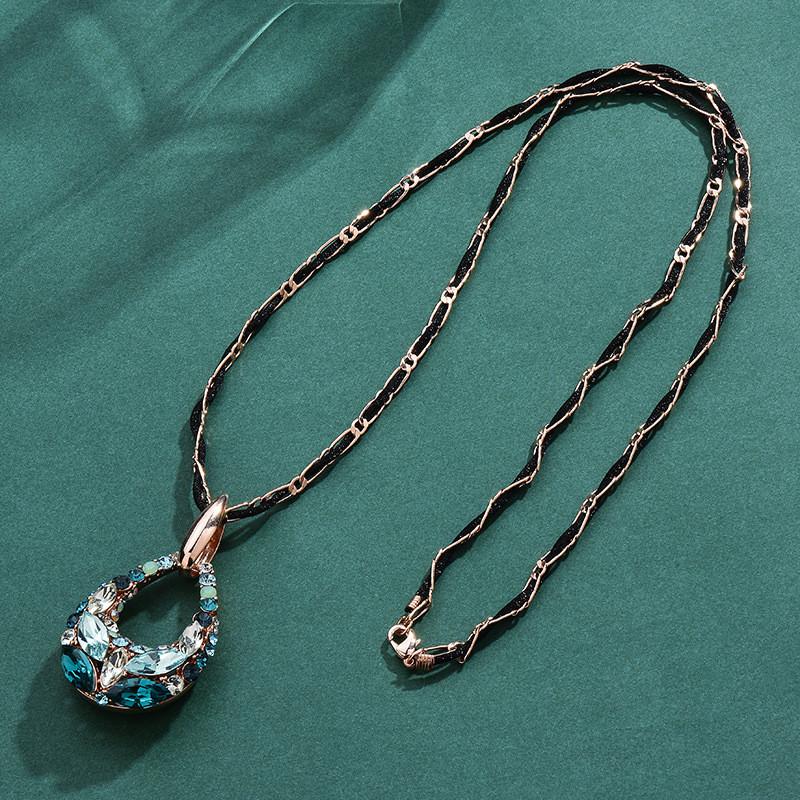 

Drop Crystal Long Necklace With Alloy Pendant For Women And Men Fall Winter Fashion Accessory