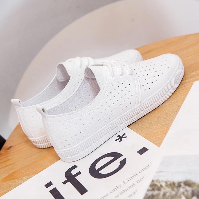 Women's Flat Shoes 2025 Summer White Shoes Female Wild Breathable Casual Sneakers Shoes Students Hollow Vulcanized Shoes