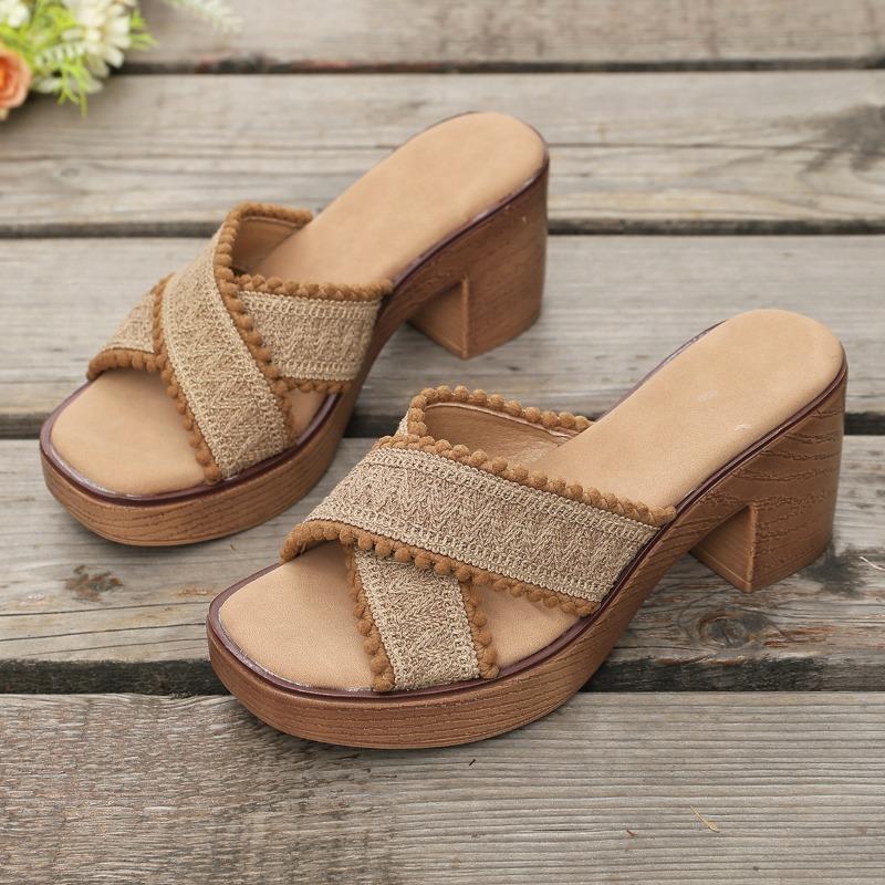 

Fashion Platform Slippers Women 2025 Summer New Open Toe Platform Block Heel Outside Wear High Heels 41