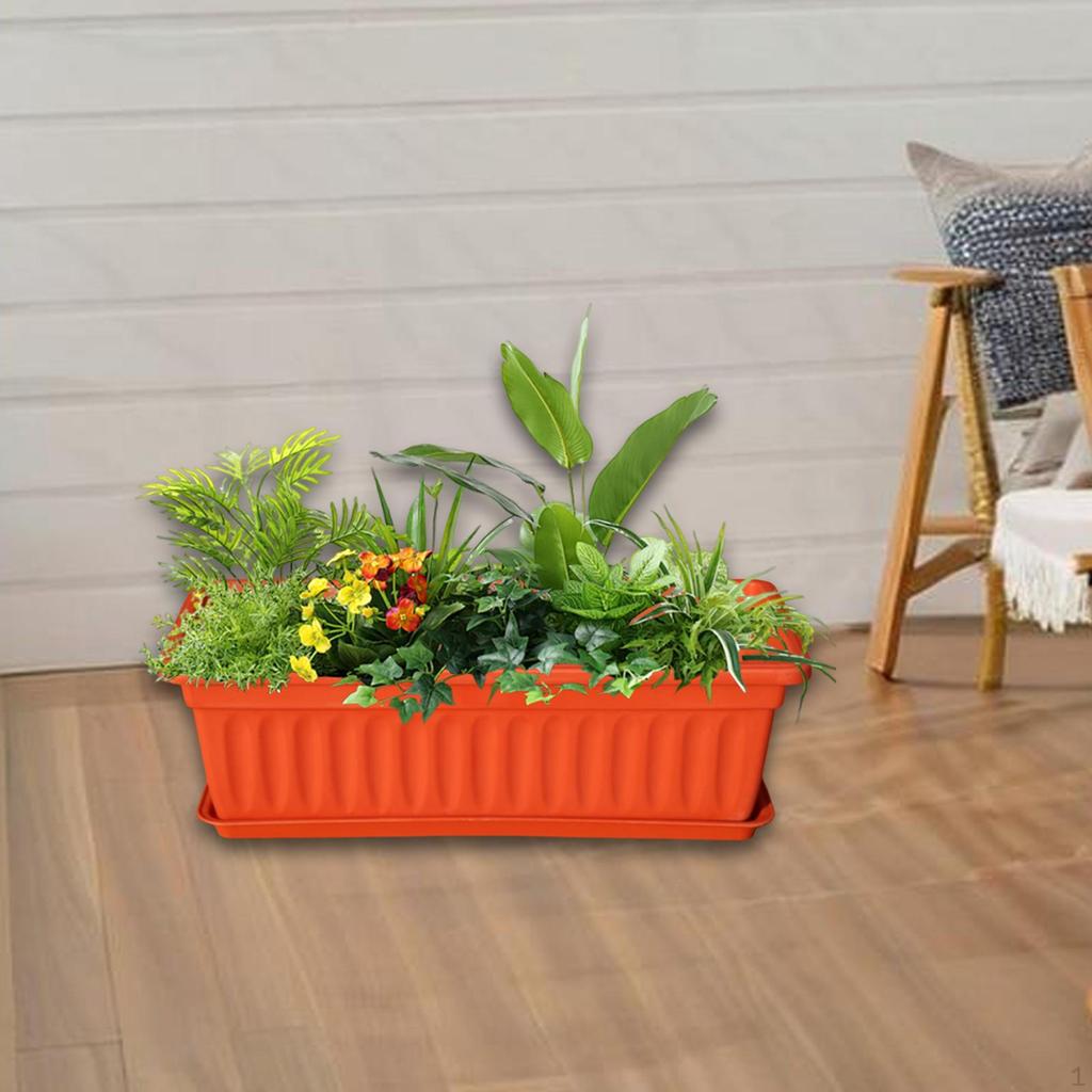 Flower Pot Window Box Planter Decoration with Saucers for Gardening Nursery Entrance Railing Outside