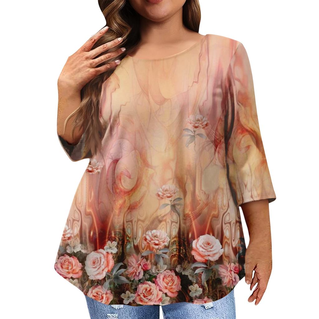 Women's Fashion Casual Round  Neck 3/4 Sleeve Oversized Top