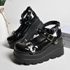 Fashion New Ladies Goth Platform Pumps Fashion Heart Buckle Rivet Punk Wedges High Heels Women's Pumps Party Street Shoes Woman Cosplay