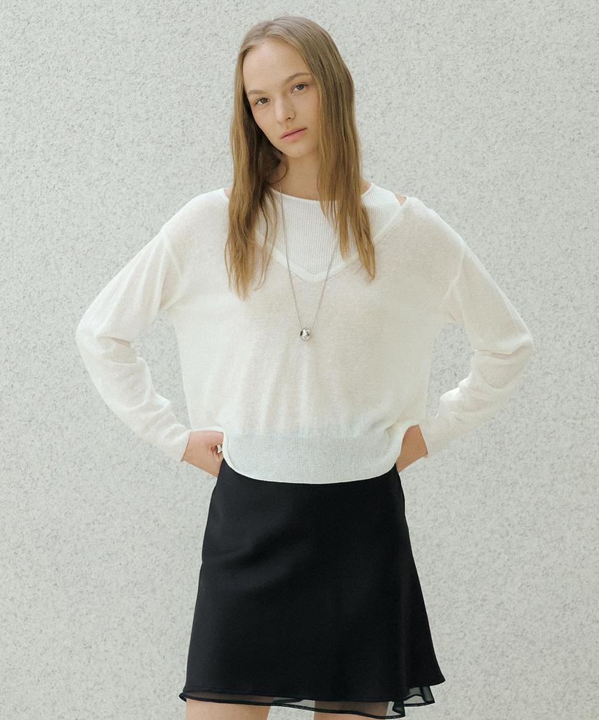 OCTETTE Linen V-Cut Layerd Knit_2Color