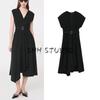 Spring and Summer New Arrival Women's Clothing Minimalist Style V-neck Lace-up Asymmetrical Hem High Waist A- Line Dress 87064801