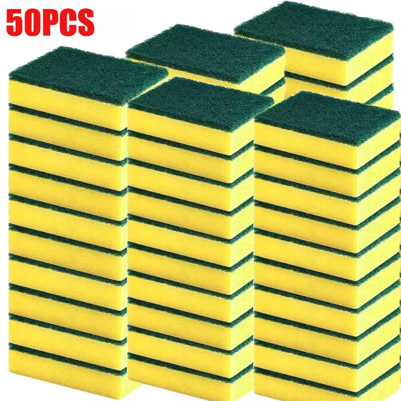 50PCS Strong Absorbent Thickening Double-Sided Sponge Magic Cleaning Pot Rust Sponge Cleaning Brush Kitchen Grease Cleaning Tool