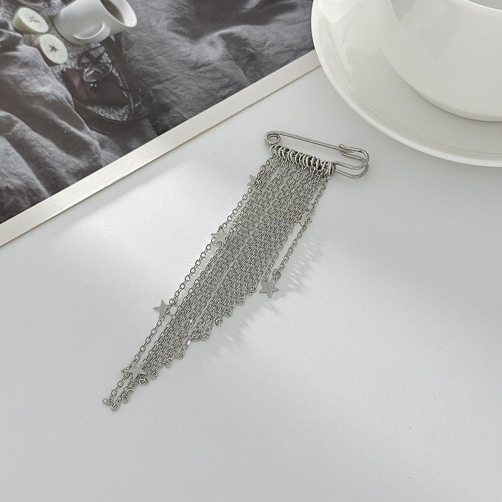 Ingemak Unique Design Irregular Star Tassel Pendant Brooches Women Vintage Sliver Color Metal Shirt Collar Lapel Pin Accessories