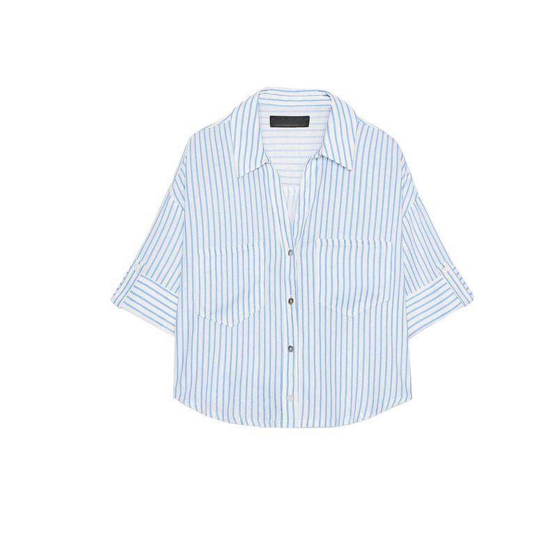 Spring New Women's Clothing Simple Stickers Pocket Decoration Linen Blended V-neck T-shirt Shory Style Shirt Tops 2187572