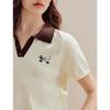 INMAN Women's Ice Silk Contrast Polo Knit Top