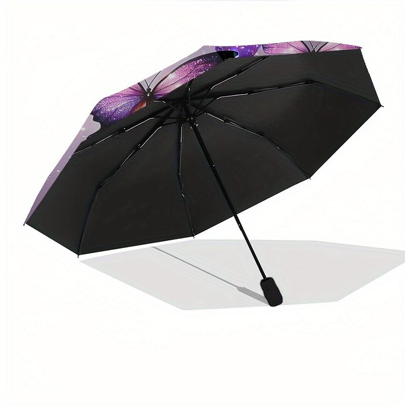 Butterfly Fantasy Automatic Folding Umbrella 8 Ribs, Durable Iron Frame, Bright Color Pattern Compact Travel Umbrella, Suitable for Outdoor