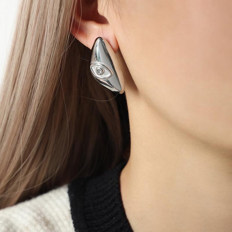 18K Gold Triangle Demon Eye Zircon Geometric Earrings, Titanium Steel, Non-fading for Women