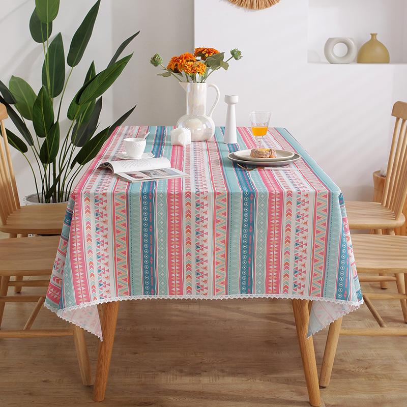 North Style Lace Dining Table Cloth Printed Tablecloth Cover Towel Striped Floral Rectangular Tablecloth Table Top