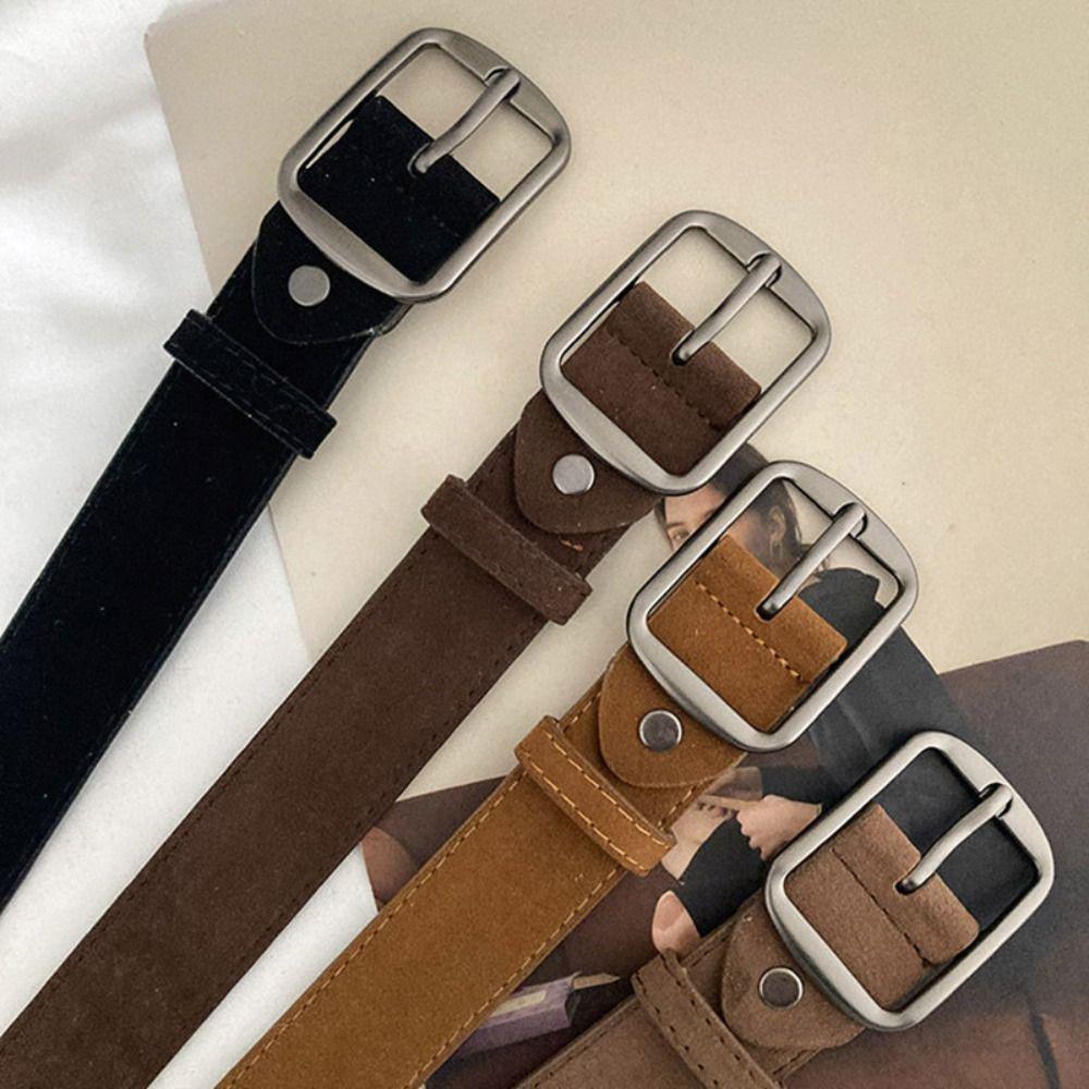 Frosted Suede Leather Belt Vintage Pin Buckle Waistband Fashion Women Waist Belt  Jeans Decoration