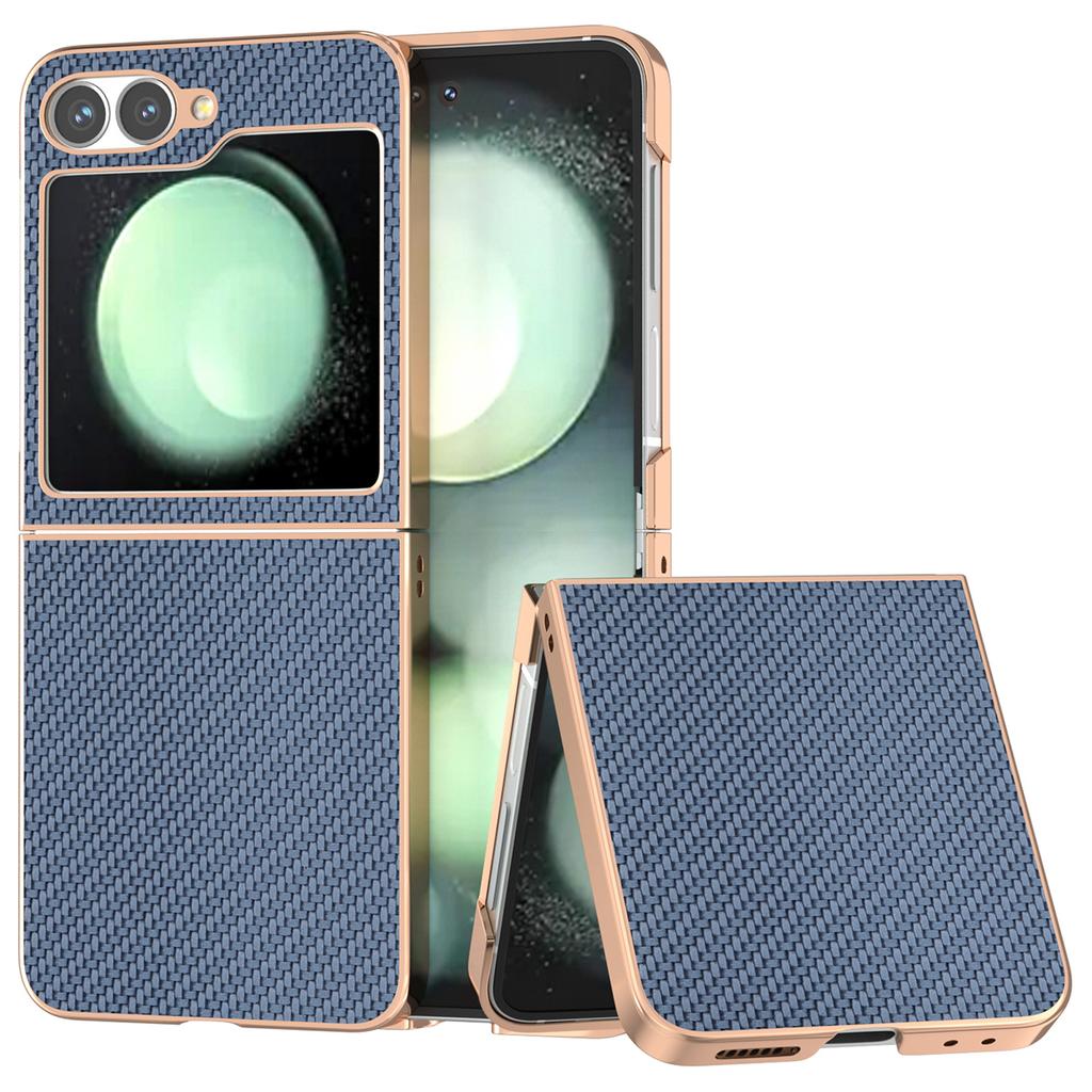 For Samsung Galaxy Z Flip7 FE 5G/Z Flip6 5G Case Electroplating Phone Cover Carbon Fiber Texture PU+TPU Protective Case