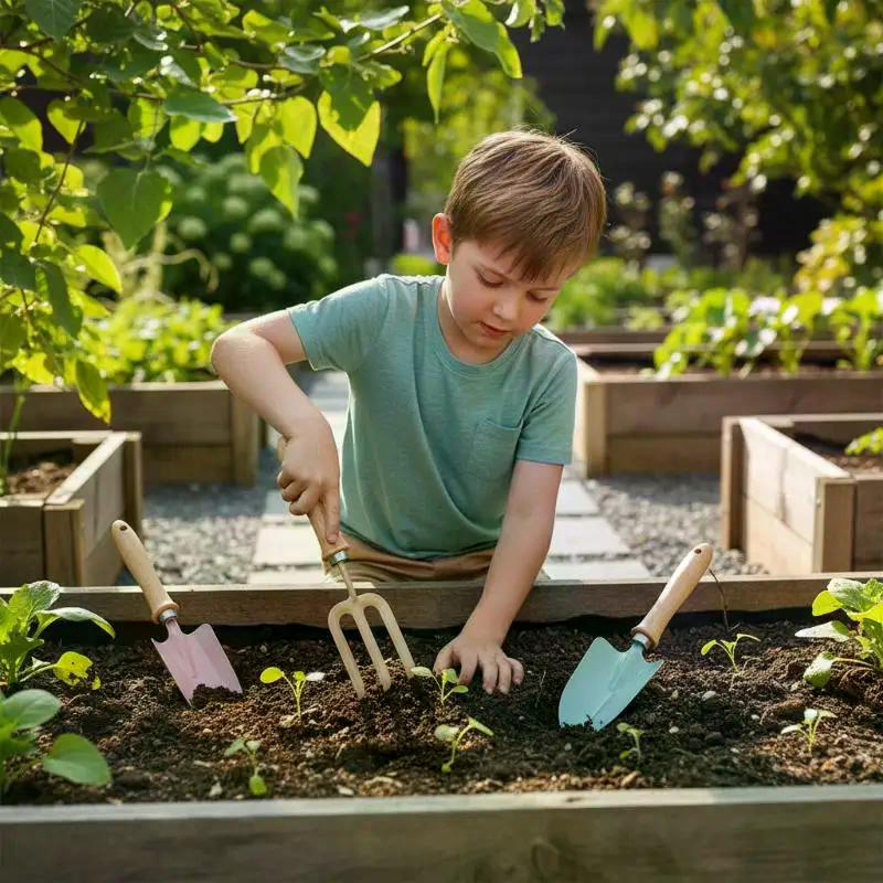 Cute Leaf Shaped Garden Tool Kids Beach Snow Field Toy Wooden Handle Mini Gardening Hand Tools For Potting Weeding Planting