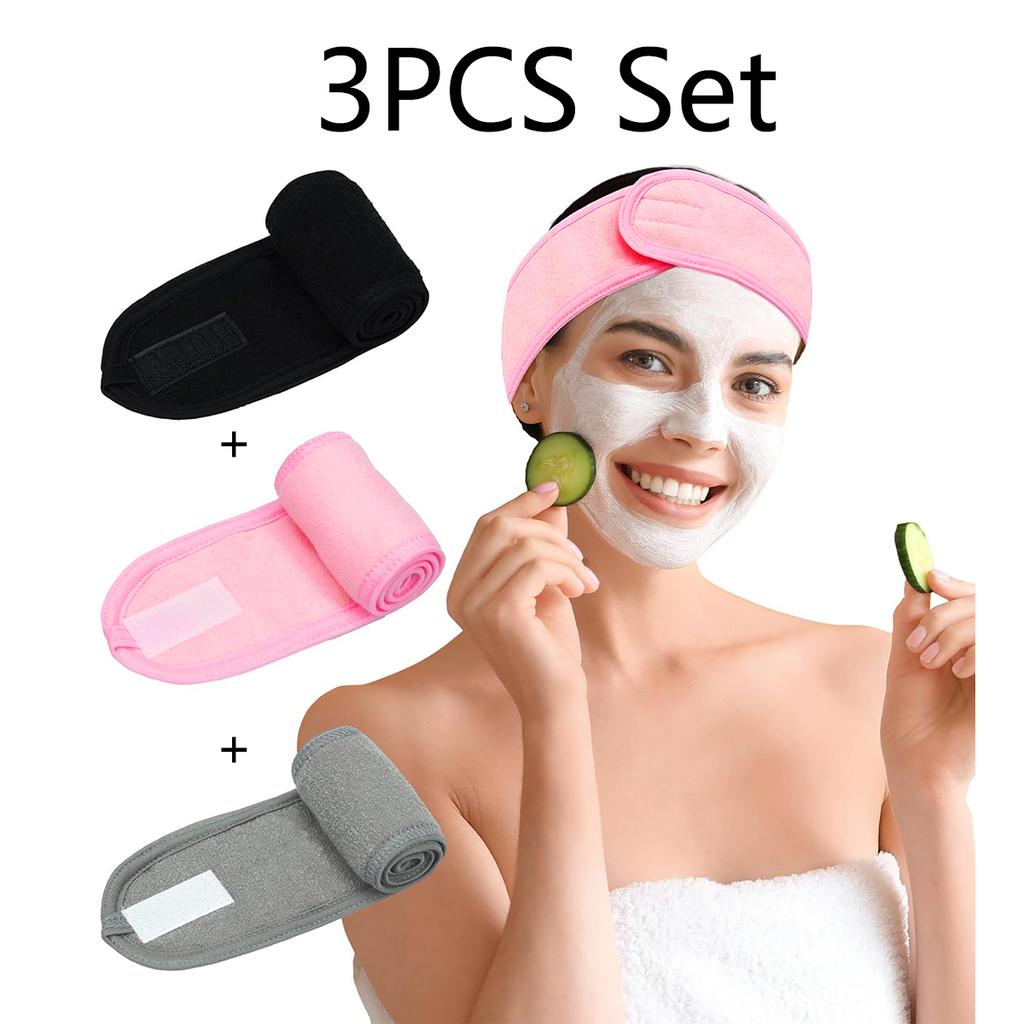 3Pcs Women'S Makeup, Face Wash, Solid Color Velcro Headbands, Sports Yoga Headbands, Spa Bathroom Headbands