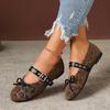 Women Flats Lightweight Mary Jane Shoes Classic Silk Bowtie Low Heel Shoes for Women Belt Buckle Comfortable Loafers Ladies