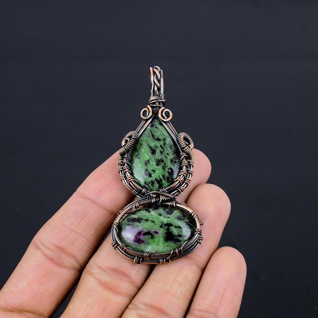 Ruby Zoisite Pendant Gemstone Jewelry, 999 Copper Wire Wrapped Handmade Pendant, Latest Design Jewelry