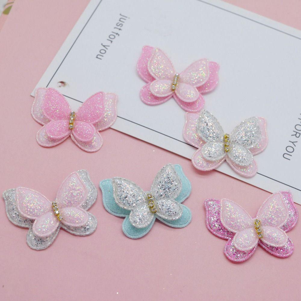 10 Stück 44x35mm Netz Glitzer Schmetterlingsaufnäher Doppellagige Kleideraufnäher Hut Schuhe Nähen