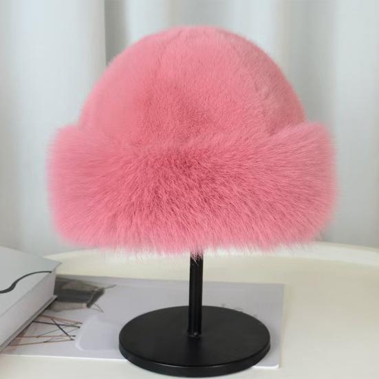 Faux Fur Winter Bucket Hat Solid Color Soft Texture Thickened Warm Plush Hat Gentle