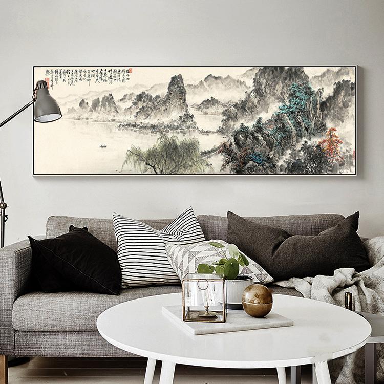 Leinwandbild mit Berg- und Flussmotiv im chinesischen Stil, für die Halle im Büro, Wohnzimmer, traditionelles Poster, Druck, Wandkunst, Bild, Wohnkultur, ohne Rahmen