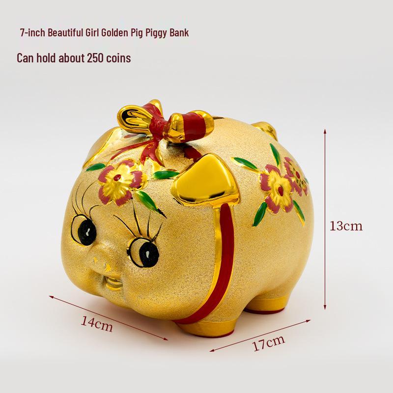 Large Gold Ceramic Piggy Bank - Creative Gift for Attracting Wealth and Fortune