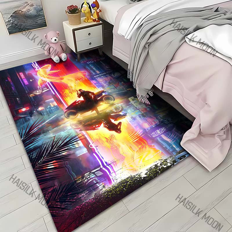 1PC Futuristic city with neon lights Carpet for Living Room Bedroom Sofa Home Decor Rus Non-slip Floor Mat Luxury Gift 40cm x 60cm