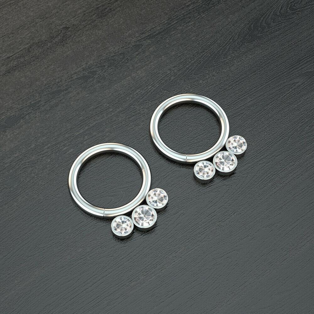 Titanio + Cristallo Anello per Naso Labbro Orecchino Segmento Incernierato 16G 8MM Gioiello Piercing Corpo