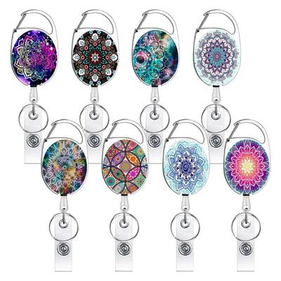 Student Print Office Lanyard Clip Keychain Name Tag Holder Keyring ID Card Keyring Rope Reel Retract Pull Keychain Badge