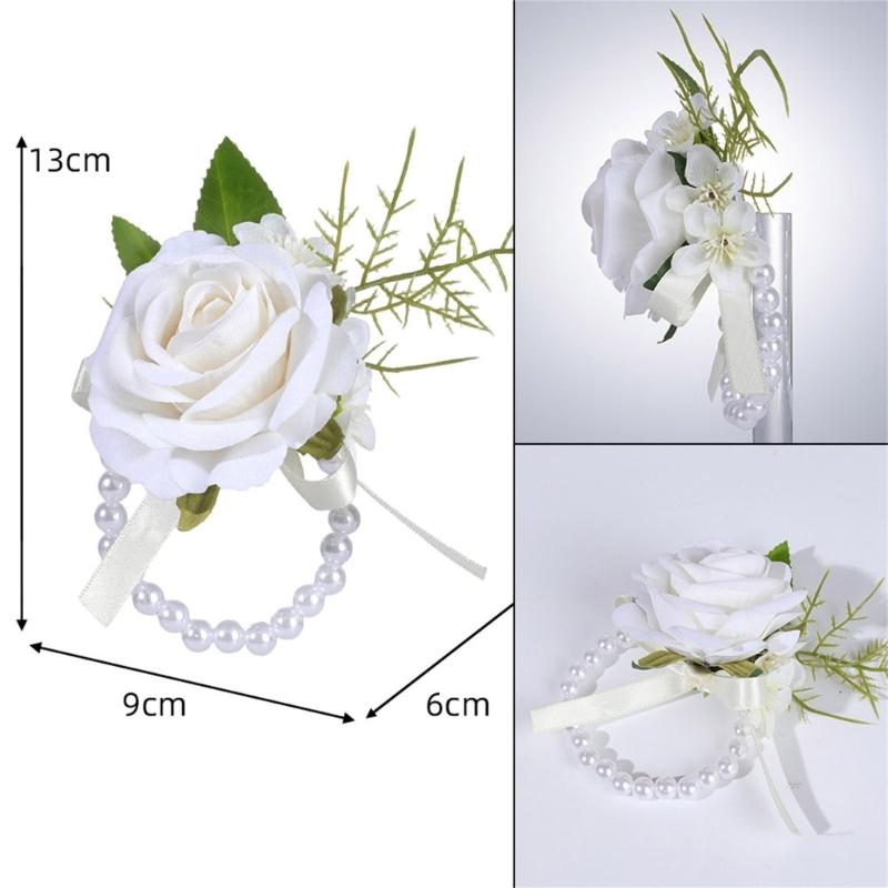 Wedding Boutonniere Wristlet Pearls With Artificial Floral Design For Bridesmaids Grooms Formal Outfit