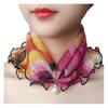 Faux Silk Scarf Lightweight Mesh Soft Shiny Touch Edge-covered Design Scarf with Faux Pearl Decor Neck Decoration