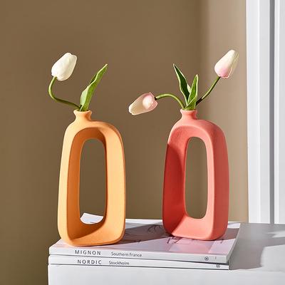Jarrón moderno circular hueco de cerámica con forma de donut, maceta colorida para decoración del hogar, accesorios de mesa, decoración de escritorio para oficina, regalos