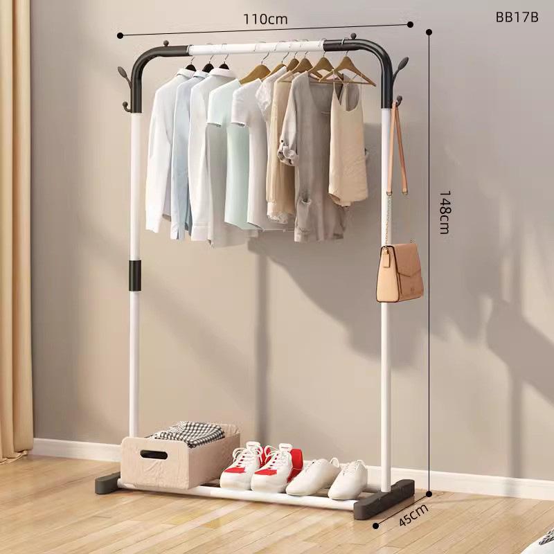 Minimalist Indoor Floor-Standing Coat Rack with Double Pole and Shelf for Bedroom or Balcony