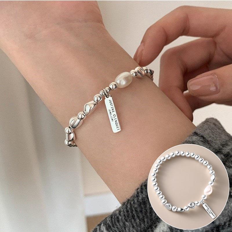 Korean Style S925 Silver Plated Rainbow Bead Heart Bear Bracelet - Women's Fashion Jewelry