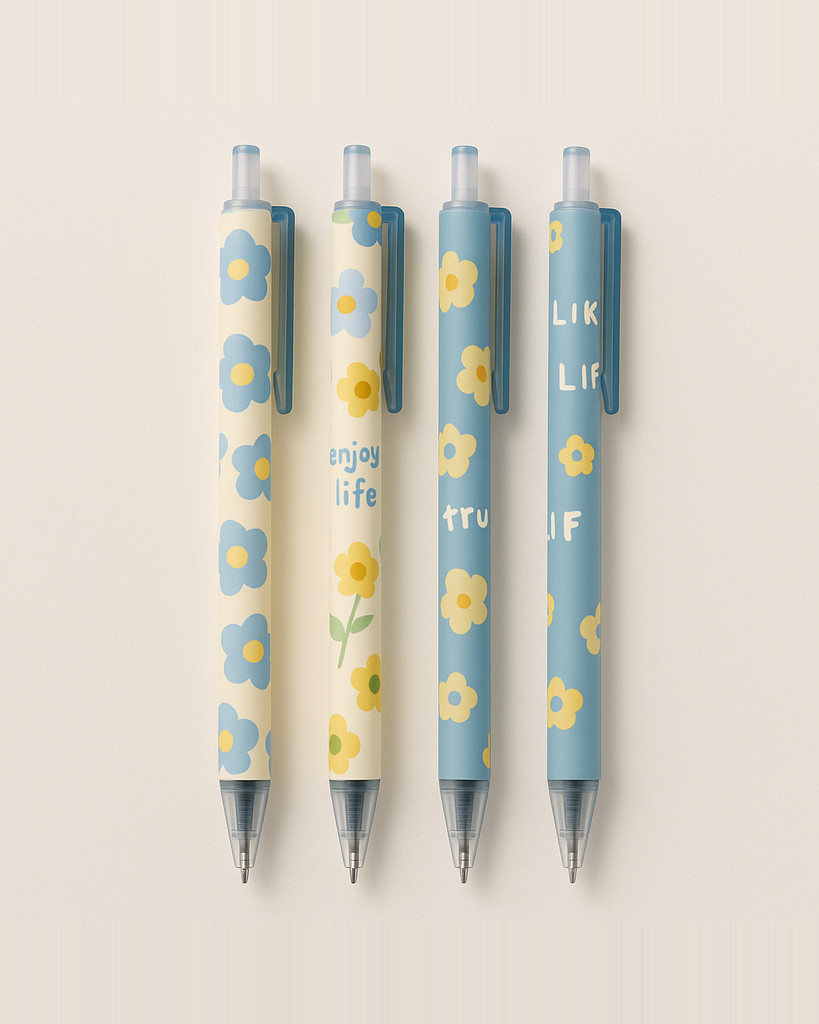 4Pcs Test Pens Clip Design Comfortable Grip Smooth Writing Quick Drying Black Ink 0.5mm Nib Cartoon Push Type Writing Pens for Office