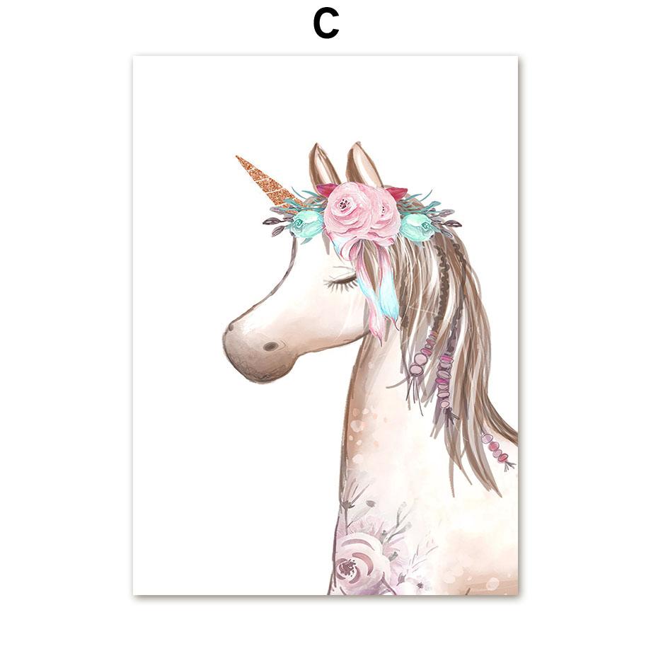 Unicorn Swan Butterfly Rainbow Cloud Flower Posters and Prints Wall Art Print Canvas Painting Pictures Girl Baby Kids Room Decor