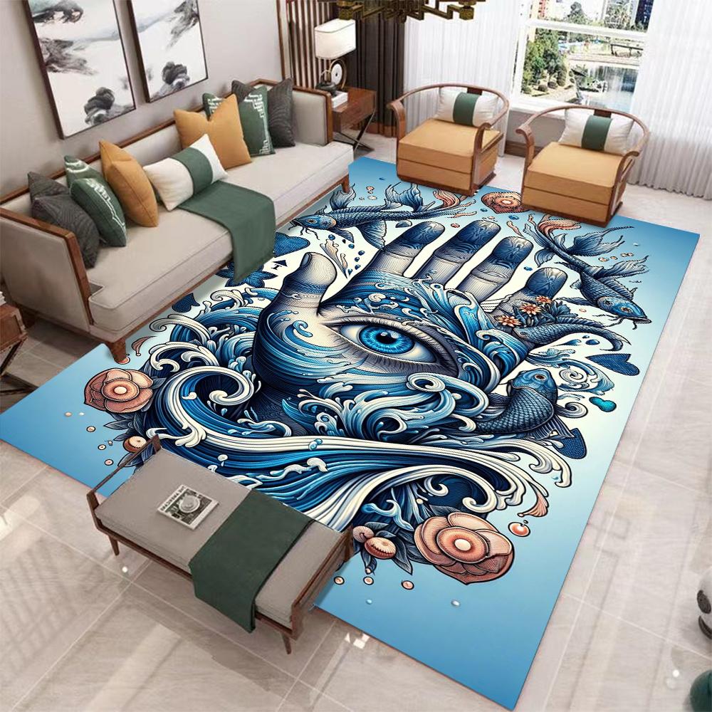 Cosmic Eye Carpet Mat Rug Hamsa Hand Evil Eye Starry Sky Gold Mandala Modern Living Room Home Decor Non-Slip Soft Floor Mat
