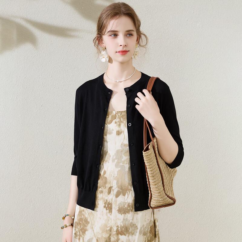 TUHUANG Damen Eleganter Gerippter Strick-Cardigan mit 3/4-Ärmeln