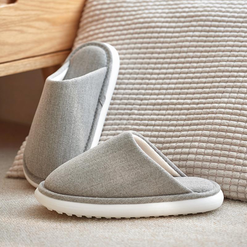 Japanese autumn cloth bottom slippers silent home non-slip couple soft bottom indoor home cloth slippers home cotton slippers
