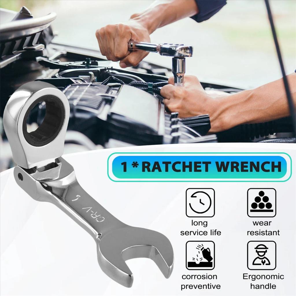 Short Handle Ratchet With Movable ,Quick Dual-Purpose Open End,Hardware Tool, Labor-Saving 15mm New