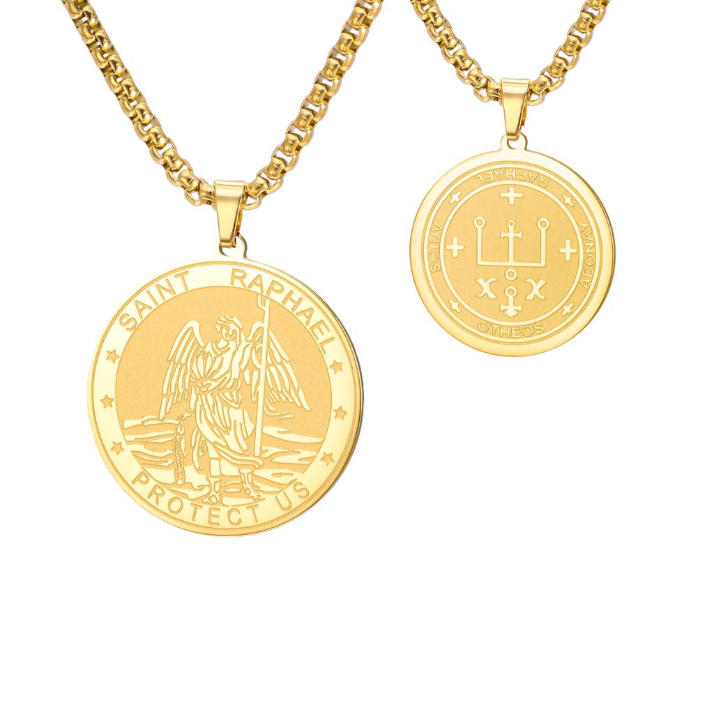 LIKGREAT Collana con Pendente Arcangelo Raffaele per Uomo Donna Religiosa Cristiana Cattolica Gioielli in Acciaio Inossidabile Regalo di Natale