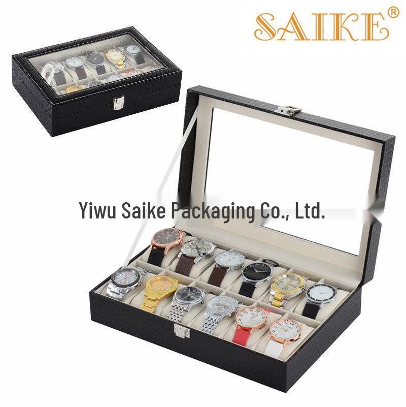 

Коробка для хранения и демонстрации часов с 12 слотами из ПУ с узором под камень Brown Crocodile Pattern 12-Slot Watch Box