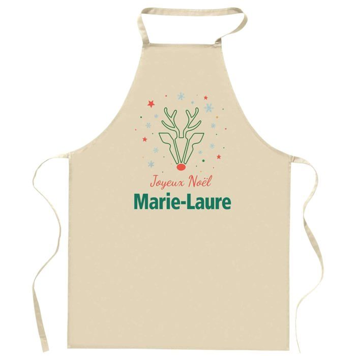 Tablier de cuisine - Joyeux Noël Marie-Laure Cerf - Impression française durable - Coton épais - Idée cadeau Noël