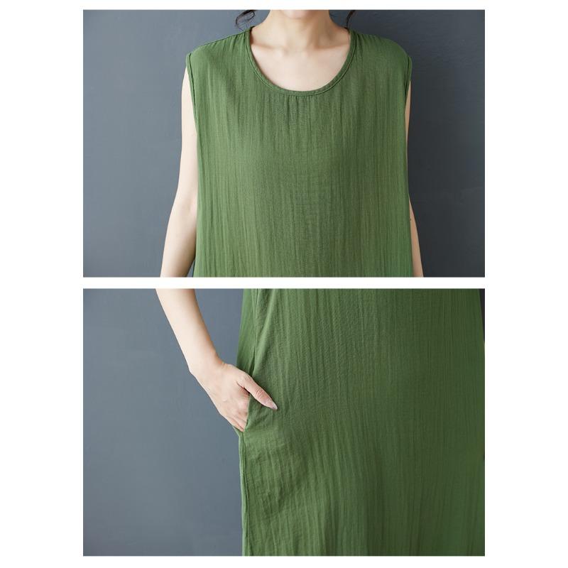 DIMANAF 2026 New Women Plus Size Summer Vintage Lady Long Dress Sleeveless Vest Loose Oversize Maxi Sundress Solid Cotton Linen