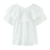 Timeless V-Neck Lace Trim French Ruffle Shirt – Sweet, Small, 2026 Style with Two Color Options, Short Sleeves
