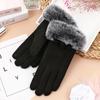 Ladies Thermal Gloves Autumn and Winter Outdoor Riding Driving Cute Velvet Bow German Velvet Cold-proof Gloves